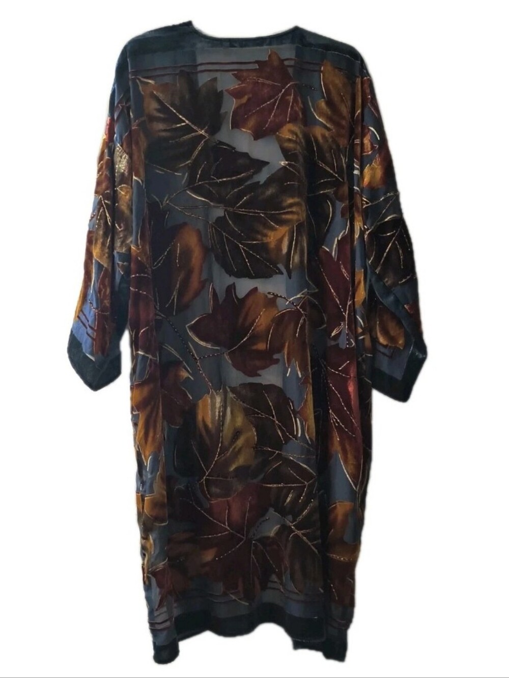 Soft Surroundings Duster Cardigan Womens L XL Velvet Burnout Beaded Sheer Kimono - Picture 3 of 8
